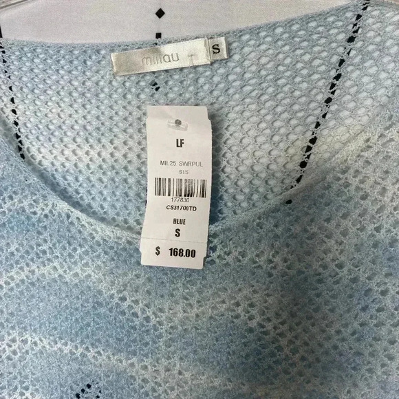 LF Millau Boho Blue & White Open Knit Mesh Dolman Top - Picture 2 of 10